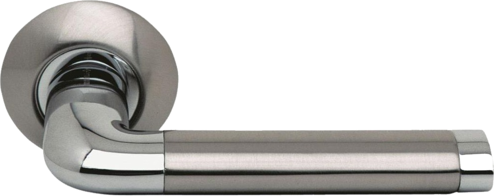 Ручка дверная на круглой розетке MORELLI MH-03 SN/CP белый никель/полированный хром