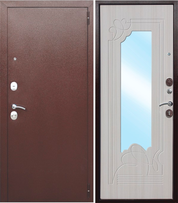 Входная дверь FERRONI с зеркалом Ампир Медный антик - зеркало МДФ Белый ясень