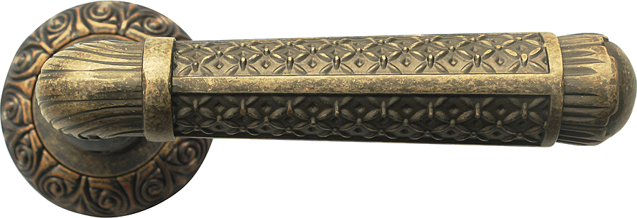 Ручка дверная на резной накладке BUSSARE CASTELO A-74-20 ANT.BRASS Античная латунь