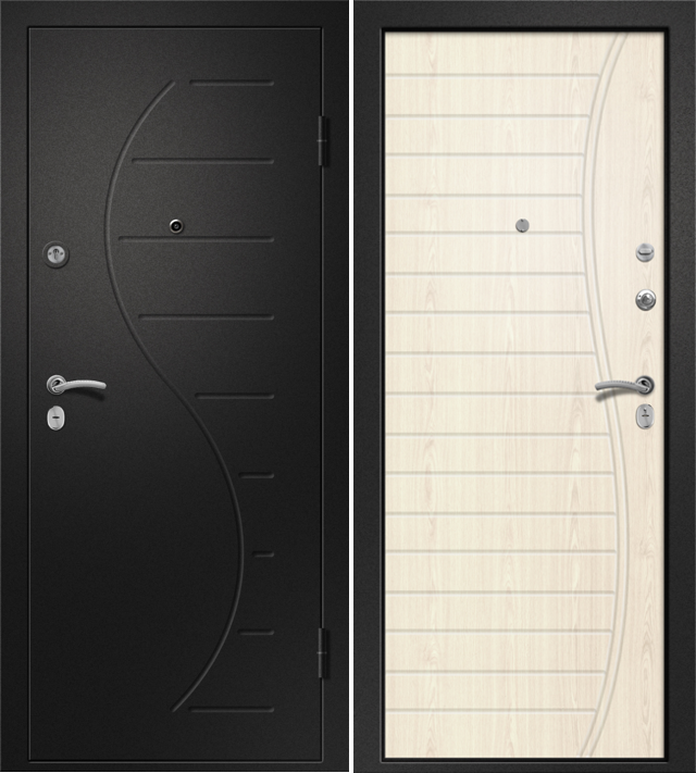 Дверь стальная Ретвизан Аризона-210 (Сатин черный - Светлый Дуб ЭКО)