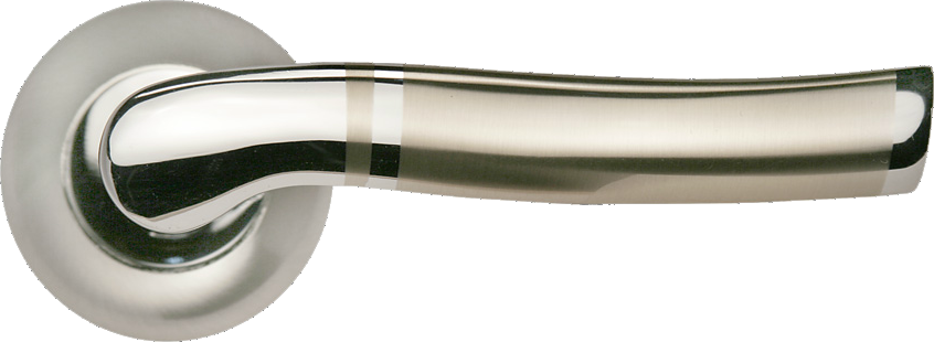 Ручка дверная на круглой розетке MORELLI MH-04 SN/CP белый никель/полированный хром
