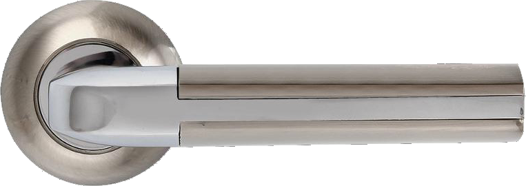 Ручка дверная на круглой розетке MORELLI MH-11 SN/CP белый никель/полированный хром
