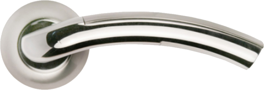Ручка дверная на круглой розетке MORELLI MH-02 SN/CP белый никель/полированный хром