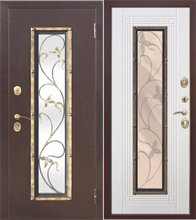 Дверь стальная FERRONI Плющ (Медный антик - Белый ясень) со стеклопакетом