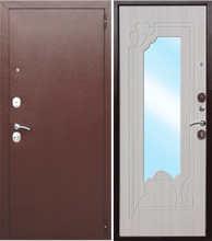 Входная дверь FERRONI с зеркалом Ампир Медный антик - зеркало МДФ Белый ясень