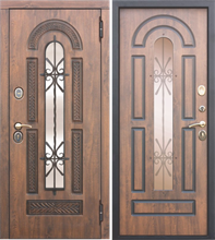 Дверь стальная FERRONI Vikont винорит патина (МДФ Грецкий орех - МДФ Грецкий орех) со стеклопакетом