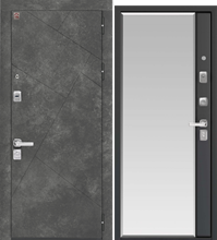 Дверь входная ЦЕНТУРИОН С-114 (Черный муар+серый камень - зеркало +Базальт)
