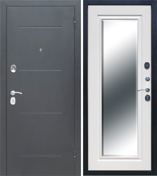 Входная металлическая дверь FERRONI 7,5 см ГАРДА Серебро - Зеркало Фацет МДФ Белый ясень