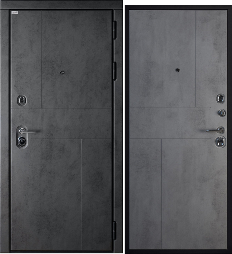 Дверь стальная STR-21 (Бетон темный+Серый муар - Бетон светлый)